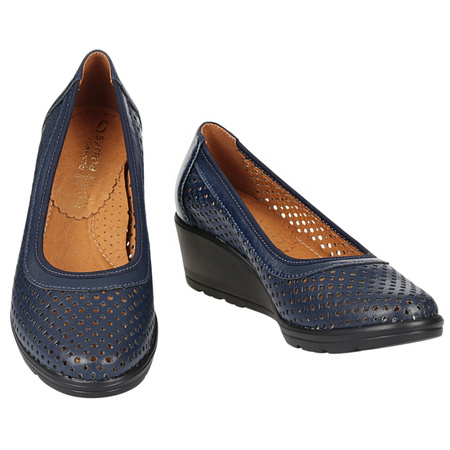 Półbuty ażurowe damskie skórzane Syrena SWB 026 granatowe