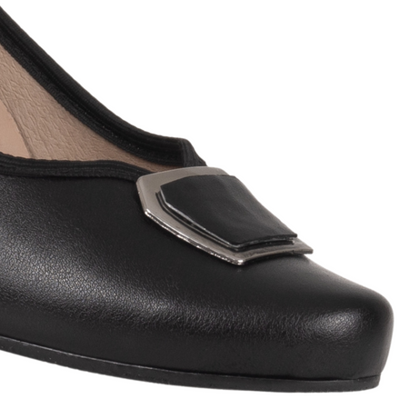 Czółenka na słupku 5 cm - Syrena SE 7140 czarne, skóra naturalna