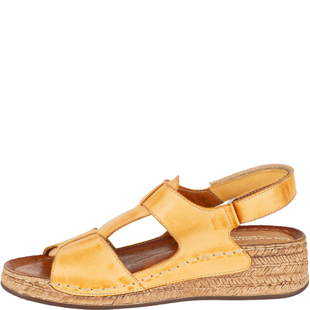 Sandały Syrena SST 995 żółte - skórzane, na rzep, 4 cm koturna