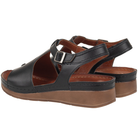 Czarne Komfortowe Sandały Damskie Skórzane Syrena SST 924