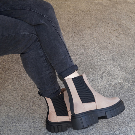 Botki damskie na grubej podeszwie skóra naturalna Syrena SBB 1291 cappuccino