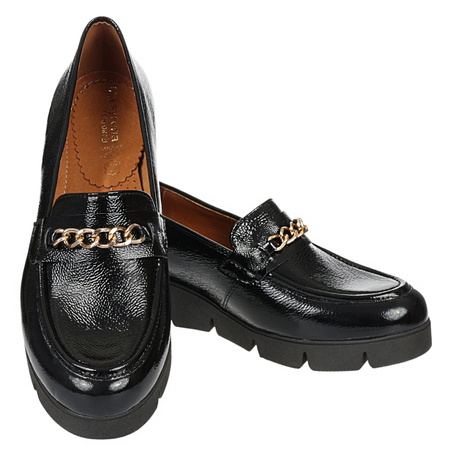 Półbuty na koturnie skórzane, czarne Syrena SWB 028