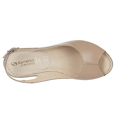 Skórzane sandały na koturnie SYRENA SWB 535 ciemny beż