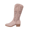 Kozaki damskie kowbojki ażurowe zamszowe skórzane Syrena SOP 613 cappucino