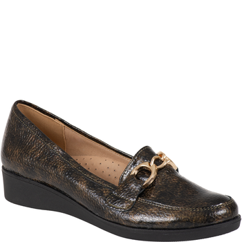 Syrena SE 0057 czarno-złote - mokasyny skórzane na 4 cm obcasie