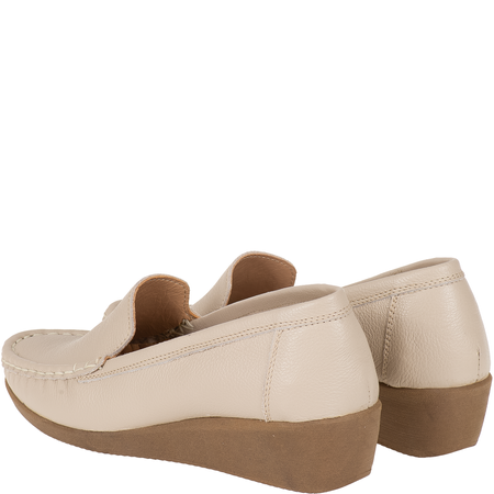 Syrena SH 4020 ecru - mokasyny skórzane na koturnie 4 cm