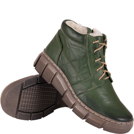 Botki damskie Syrena SST 4093 zielone - skóra naturalna