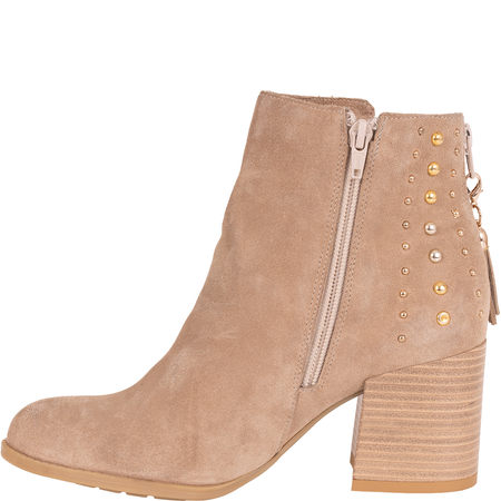 Modne botki damskie Syrena SLA 1111/206 beż - skóra welurowa