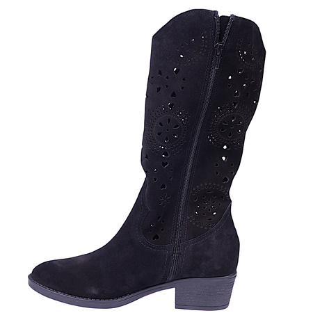 Kozaki damskie kowbojki ażurowe zamszowe skórzane Syrena SOP 613 czarne