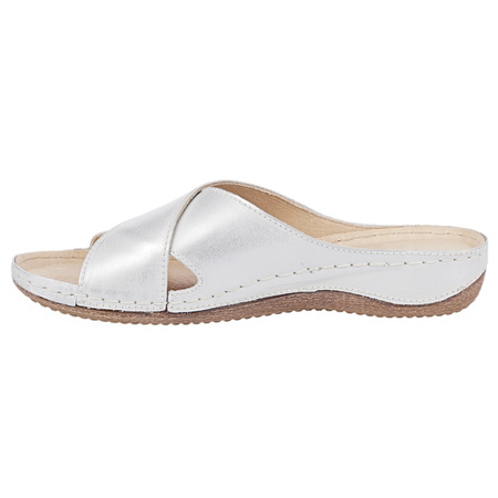 Klapki damskie skórzane Syrena SST 826 srebrne