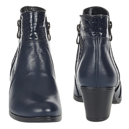 Komfortowe botki damskie Syrena SE 404 - granatowe skóra