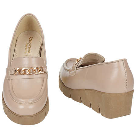 Półbuty na koturnie skórzane, beżowe Syrena SWB 028
