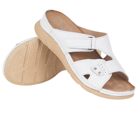 Klapki damskie Syrena SOT 423 - skóra naturalna w kolorze białym.