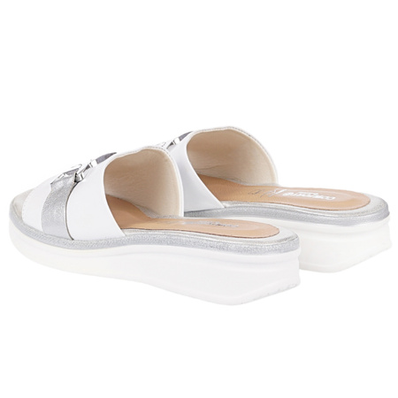 Klapki damskie skórzane Syrena SE 0713 biało-srebrne