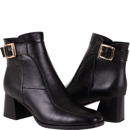 Czarne botki damskie skórzane na obcasie - Syrena SGO 1978