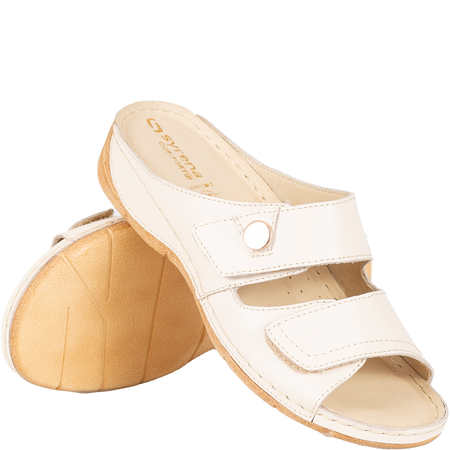 Klapki damskie Syrena SST 996 beżowe - skóra, komfort