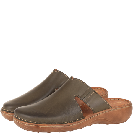 Klapki damskie skórzane Syrena SST 664 w kolorze oliwkowym