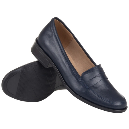 Półbuty damskie mokasyny skórzane Syrena SE 0052P granatowe