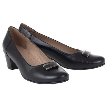 Czółenka na niskim obcasie - Syrena SE 7125A czarne - skóra naturalna