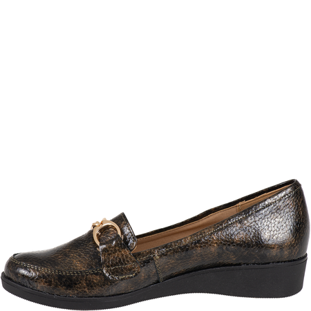 Syrena SE 0057 czarno-złote - mokasyny skórzane na 4 cm obcasie