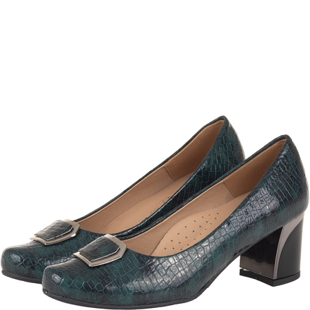 Czółenka na słupku Syrena SE 7145 zielone - skóra naturalna