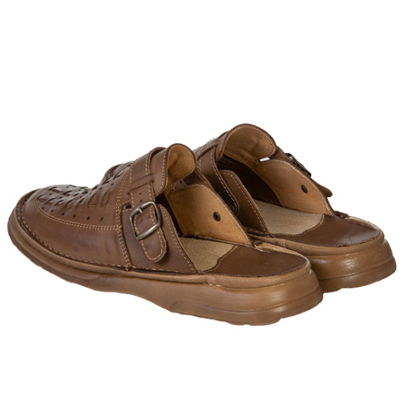 Klapki męskie skórzane Syrena SST SST 056/360 oliwka