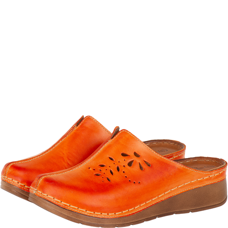 Klapki damskie skóra naturalna Syrena SST 922/M pomarańczowe