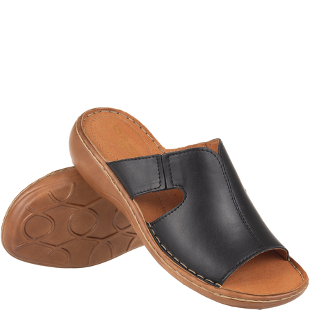 Skórzane klapki damskie marki Syrena SST 663 czarno-rude