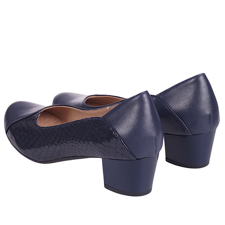 Czółenka damskie skórzane na słupku Syrena SE 7121 granatowe