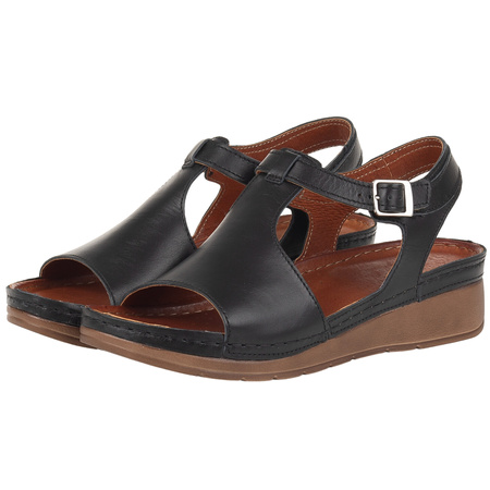 Czarne Komfortowe Sandały Damskie Skórzane Syrena SST 924