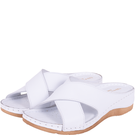 Klapki damskie skórzane marki Syrena SST 869 białe