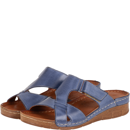 Klapki skórzane damskie marki Syrena SST 908/K niebieskie