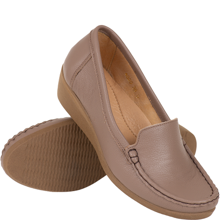 Syrena SH 4020 khaki, mokasyny damskie skórzane na koturnie