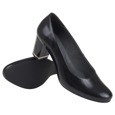 Czółenka na słupku Syrena SWB 175 czarne - skóra naturalna