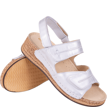 Sandały skórzane damskie marki Syrena SST 993 biało-srebrne