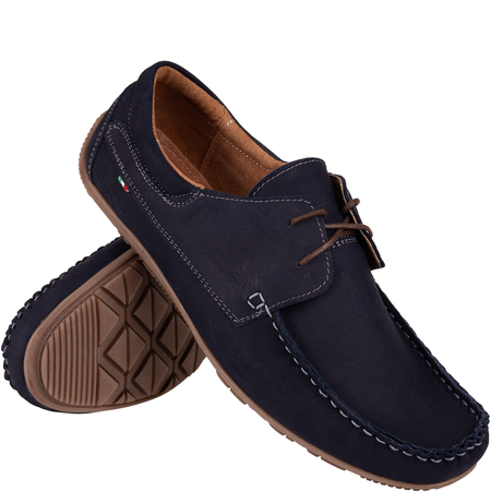 Mokasyny męskie Syrena SI 361A-483 granat, skóra zamszowa