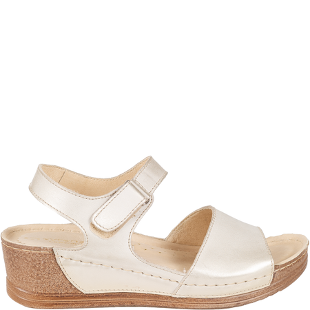 Sandały damskie na koturnie marki Syrena SST 969 beżowo-złote