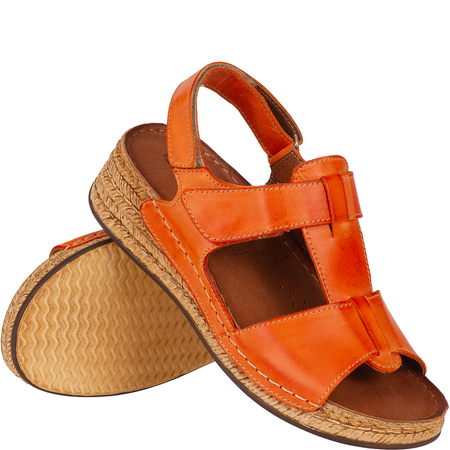 Sandały Syrena SST 995 pomarańczowe - skórzane, na rzepy