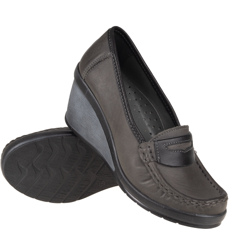 Półbuty na koturnie skórzane Syrena SST 1593/50 grafit-czarny