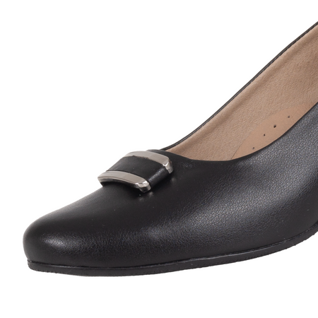 Czółenka na niskim obcasie - Syrena SE 7125 czarne - skóra naturalna