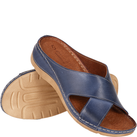 Klapki damskie skórzane Syrena SST 869 niebieskie