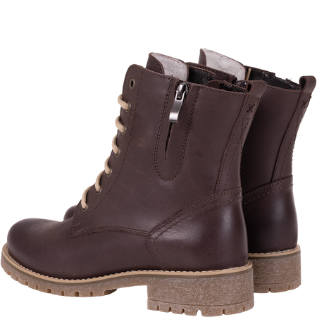 Botki damskie Syrena SST 4038 brązowe skórzane ocieplane misiem