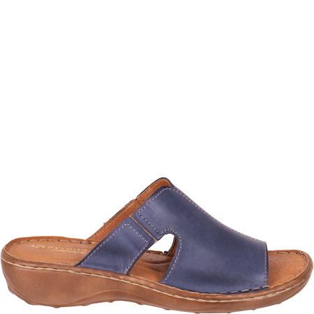 Skórzane klapki damskie marki Syrena SST 663 niebieskie