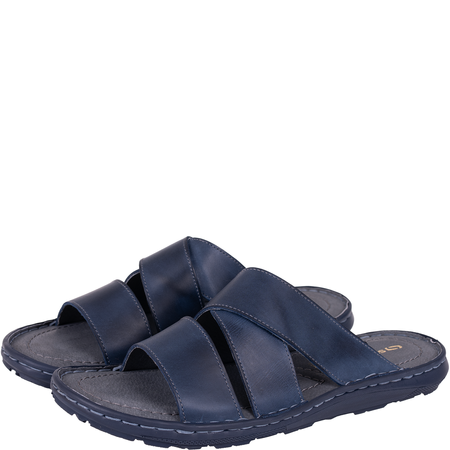 Klapki męskie skórzane Syrena SI 375-872 granatowe