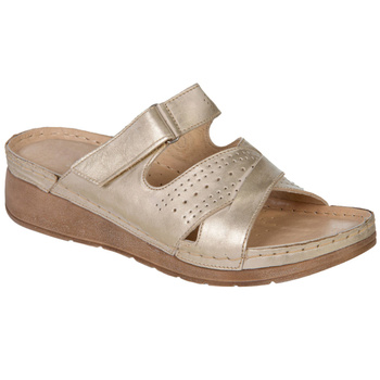 Klapki damskie skórzane Syrena SST 923 beżowo-złote