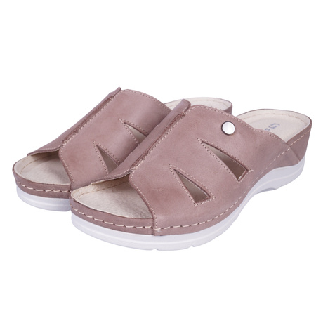 Klasyczne klapki skórzane damskie SYRENA SH 22265 beżowe