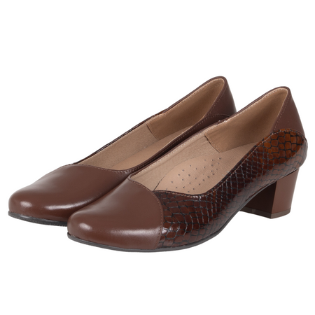 Czółenka damskie skórzane na słupku Syrena SE 7121 brązowe