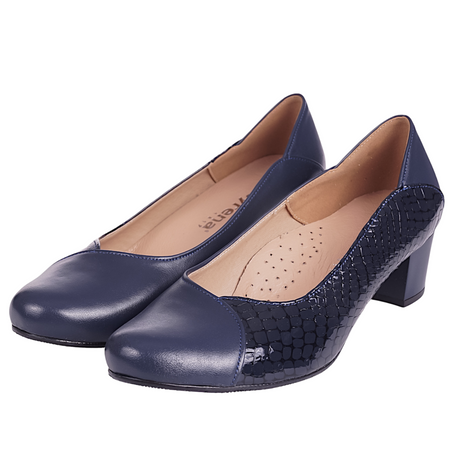 Czółenka damskie skórzane na słupku Syrena SE 7121 granatowe