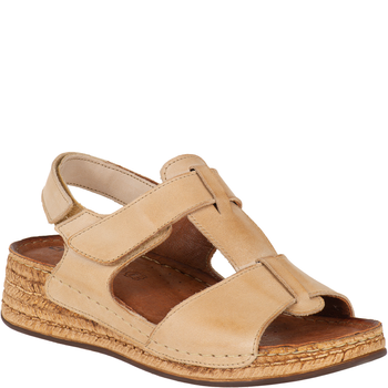 Sandały Syrena SST 995 beżowe - skórzane, na rzep, 4 cm koturna