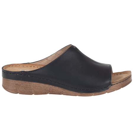 Klapki skórzane damskie Syrena SOT 409 czarne - platforma 3,5 cm